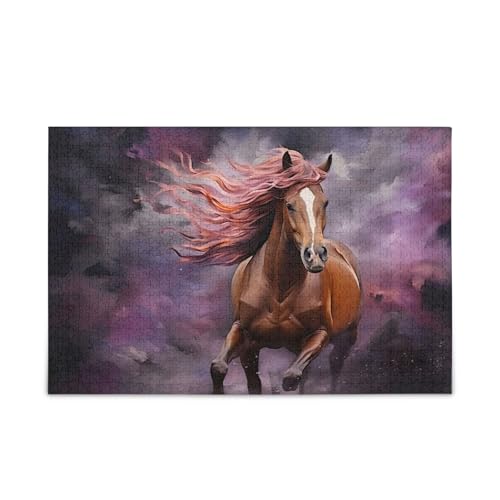 1000 Teile Puzzle Pferd Lila DIY Geschenk Puzzle mit Netz-Aufbewahrungstasche Lustig von ODAWA