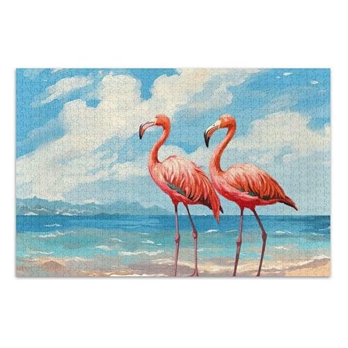 1000 Teile Puzzle Pink Flamingos Beach Pädagogische und Lernpuzzles von ODAWA
