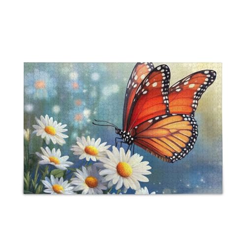 1000 Teile Puzzle Schmetterling Blumen Gänseblümchen weiß herausforderndes Puzzlespiel von ODAWA