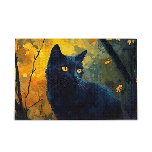 1000 Teile Puzzle Schwarze Katze Puzzle Spiel Home Wall Artwork für Erwachsene Familien von ODAWA
