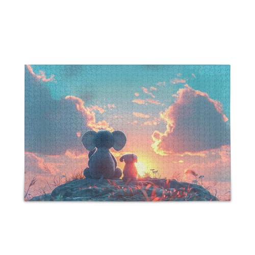 1000 Teile Puzzle Sonnenuntergang Elefant und Hund Puzzle Spaß Familie Aktivität 1000 Teile Puzzle Sonnenuntergang Elefant und Hund Puzzle Spaß Familie Aktivität von ODAWA
