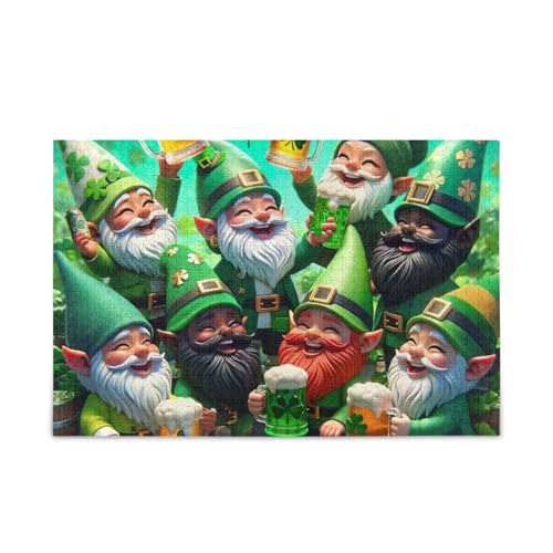 1000 Teile Puzzle St. Patrick's Day Zwerge DIY Geschenk Jigsaw Puzzles mit Mesh-Aufbewahrungstasche Lustiges Puzzle für Erwachsene von ODAWA