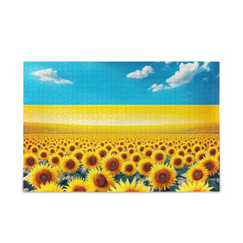 1000 Teile Puzzle Ukraine Flagge Sonnenblumen Stabile 2 mm Puzzles Teile für Erwachsene Familien von ODAWA