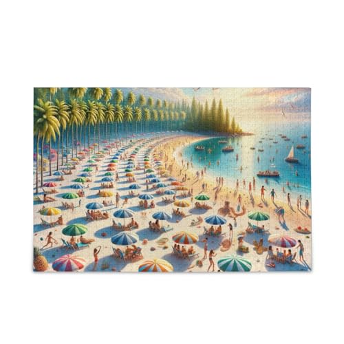 1000 Teile Puzzle Urlaub Strand Sonnenschein DIY Geschenk Puzzle mit Netz-Aufbewahrungstasche für Erwachsene Teenager von ODAWA