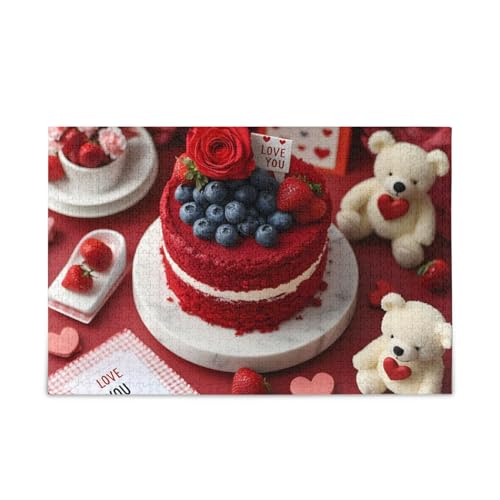 1000 Teile Puzzle Valentinstag Kuchen Rot Stabile 2 mm Puzzleteile für Erwachsene Familien von ODAWA