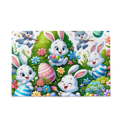 1000 Teile Puzzle Verspielte Kaninchen sammeln Weiß Jigsaw Puzzles Herausforderung Puzzle für Erwachsene von ODAWA