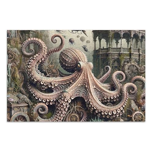 1000 Teile Puzzle Vintage Octopus DIY Geschenk Puzzle mit Netz-Aufbewahrungstasche für Erwachsene Teenager von ODAWA