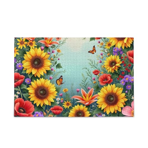 1000 Teile Puzzle Vintage Sonnenblume DIY Geschenk Jigsaw Puzzles mit Mesh Aufbewahrungstasche für Erwachsene Familien von ODAWA