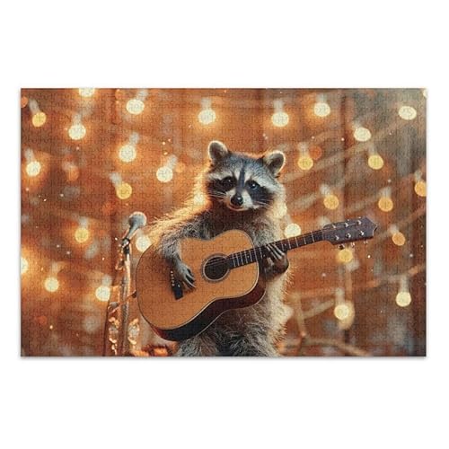 1000 Teile Puzzle Waschbär spielen Gitarre Pädagogische und Lernpuzzles von ODAWA