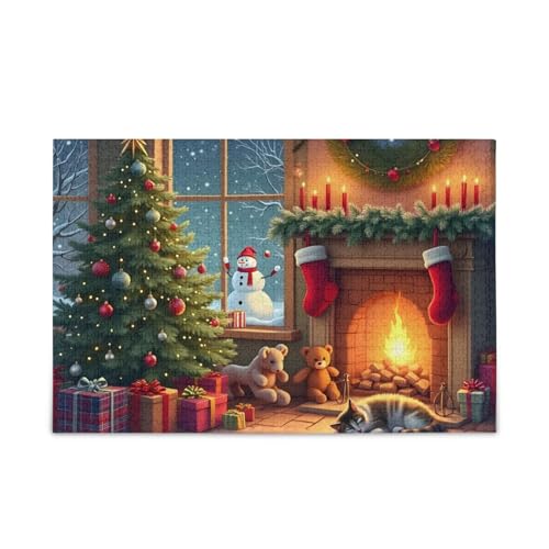 1000 Teile Puzzle Weihnachten Kamin Rot Herausfordernd Puzzlespiel Lustiges Puzzle für Erwachsene von ODAWA