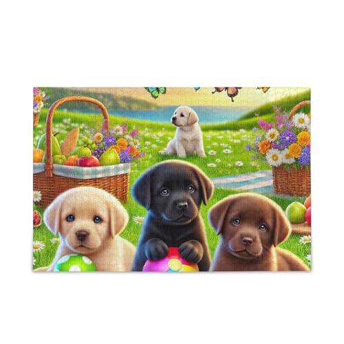 1000 Teile Puzzle Welpen Blumen Grün Puzzle Spiel Home Wall Artwork Spaß Familie Aktivität von ODAWA