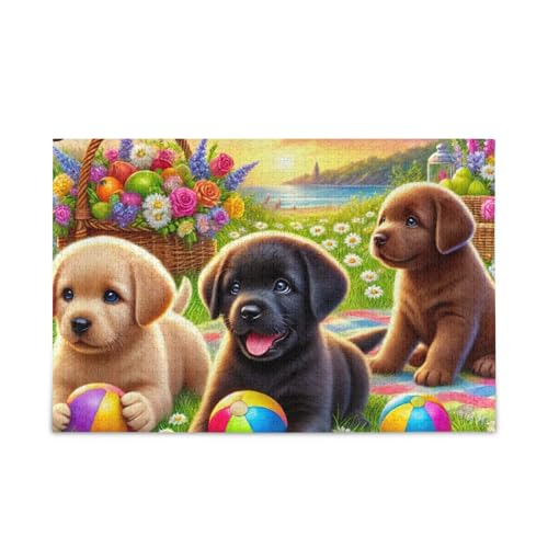 1000 Teile Puzzle Welpen Picknick herausforderndes Puzzlespiel für Erwachsene, Familien von ODAWA