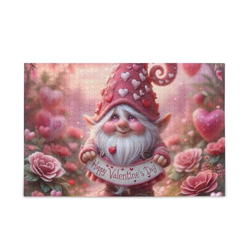 1000 Teile Puzzle Wichtel mit Herz Rosen Rot Stabile 2 mm Puzzleteile für Erwachsene Familien von ODAWA