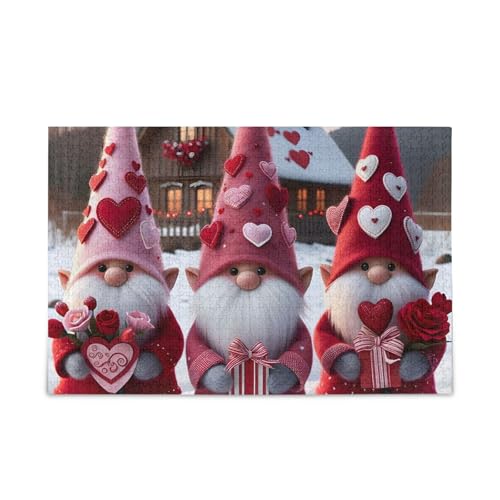 1000 Teile Puzzle Winter Gnomes Pink Jigsaw Puzzles Lustiges Puzzle für Erwachsene von ODAWA