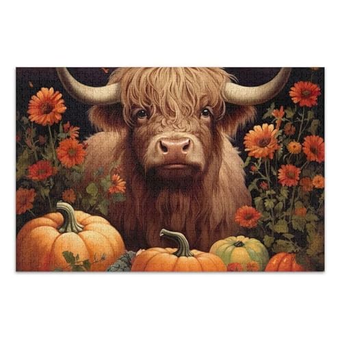 1000 stücke Puzzle Herbst Hochländer Braun Pädagogisches Und Lernen Puzzle Nette Familie Aktivität von ODAWA