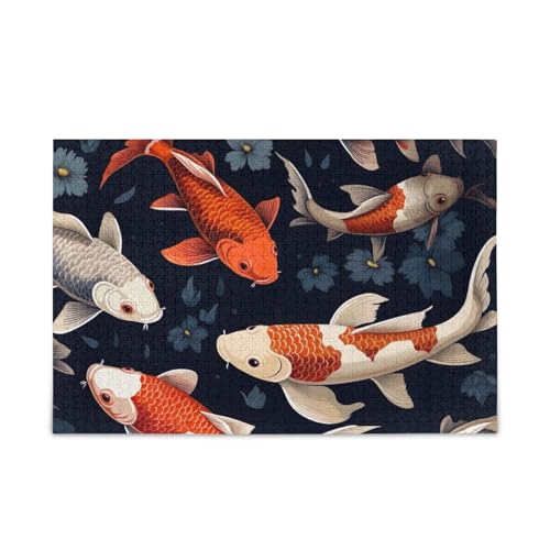 1000 stücke Puzzle Koi Fisch Schwarz Solide 2mm Puzzle Stücke Nette Familie Aktivität von ODAWA