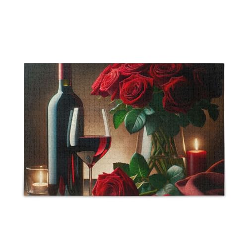 500 Teile Puzzle, Valentinstag Rotwein Rose Puzzles Puzzle Lustiges Puzzle für Erwachsene, 52,1 cm L x 37,8 cm B von ODAWA