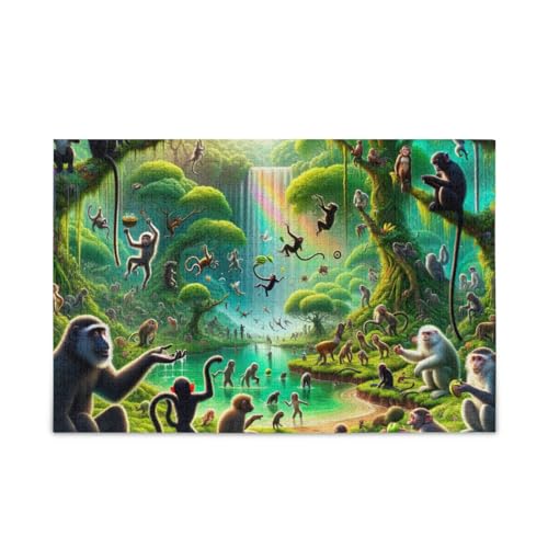 500-teiliges Puzzle, Affenwelt, grünes Puzzle, stabile 2 mm Puzzleteile, lustiges Puzzle für Erwachsene und Kinder, 52,1 cm L x 37,8 cm B von ODAWA