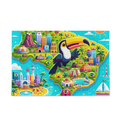 500-teiliges Puzzle, Brasilien-Karte, Puzzle, herausforderndes Puzzle-Spiel, lustiges Puzzle für Erwachsene und Kinder, 52,1 cm L x 37,8 cm B von ODAWA