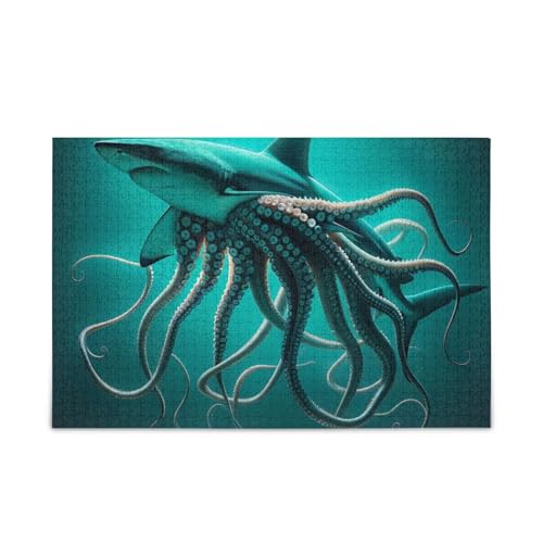 500-teiliges Puzzle, Haifisch-Tentakel, blau, Puzzle, lustige Familienaktivitäten, 52,1 cm L x 37,8 cm B 500-teiliges Puzzle, Haifisch-Tentakel, blau, Puzzle, lustige Familienaktivitäten, 52,1 cm L x 37,8 cm B von ODAWA