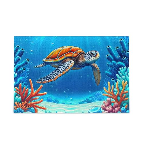 500-teiliges Puzzle, Meeresschildkröten, kristallblau, herausforderndes Puzzle-Spiel für Erwachsene, Familien, 52,1 cm L x 37,8 cm B 500-teiliges Puzzle, Meeresschildkröten, kristallblau, herausforderndes Puzzle-Spiel für Erwachsene, Familien, 52,1 cm L x 37,8 cm B von ODAWA