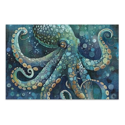 500-teiliges Puzzle, Oktopus-Meerestier-Puzzle, blaugrün, herausforderndes Puzzle-Spiel für Erwachsene und Teenager, 52,1 cm L x 37,8 cm B 500-teiliges Puzzle, Oktopus-Meerestier-Puzzle, blaugrün, herausforderndes Puzzle-Spiel für Erwachsene und Teenager, 52,1 cm L x 37,8 cm B von ODAWA