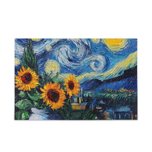 500-teiliges Puzzle, Sternennacht-Sonnenblumen-Puzzle, herausforderndes Puzzle-Spiel für Erwachsene, Familien, 52,1 cm L x 37,8 cm B 500-teiliges Puzzle, Sternennacht-Sonnenblumen-Puzzle, herausforderndes Puzzle-Spiel für Erwachsene, Familien, 52,1 cm L x 37,8 cm B von ODAWA