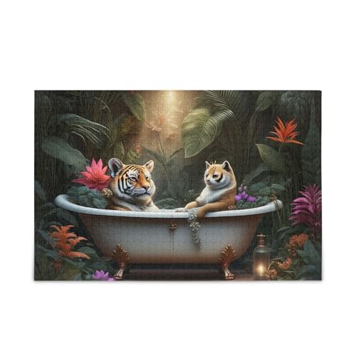 500-teiliges Puzzle, Tierbadewanne, tropische Pflanzen, Puzzle-Spiel, Wandkunst, Herausforderung für Erwachsene, 52,1 x 37,8 cm (L x B) von ODAWA