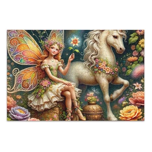 500-teiliges Puzzle, Vintage-Puzzle, Motiv: Fee, Einhorn, Gold, Pädagogisches und Lernpuzzle, Spaß für Familienaktivitäten, 52,1 cm L x 37,8 cm B 500-teiliges Puzzle, Vintage-Puzzle, Motiv: Fee, Einhorn, Gold, Pädagogisches und Lernpuzzle, Spaß für Familienaktivitäten, 52,1 cm L x 37,8 cm B von ODAWA