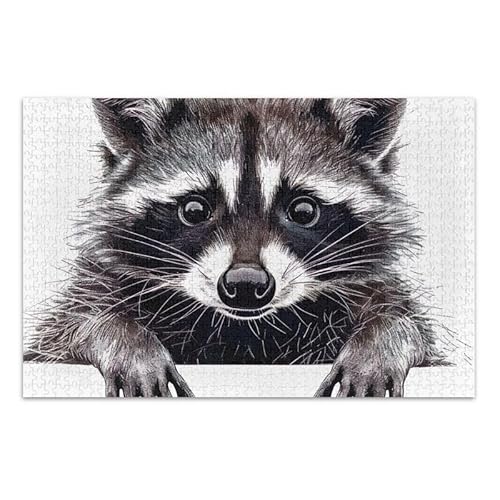 500-teiliges Puzzle, Waschbär-Puzzle, schwarz-weißer Druck, Lern- und Lernpuzzles, 52,1 cm L x 37,8 cm B 500-teiliges Puzzle, Waschbär-Puzzle, schwarz-weißer Druck, Lern- und Lernpuzzles, 52,1 cm L x 37,8 cm B von ODAWA