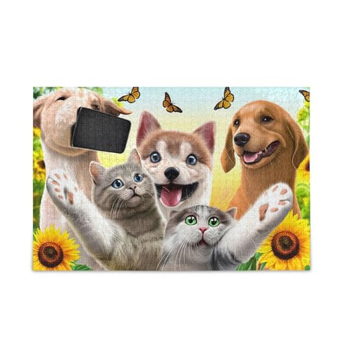 500-teiliges Puzzle, lustige niedliche Katzen- und Hunde-Puzzle, stabile 2 mm Puzzleteile, lustige Familienaktivitäten, 52,1 cm L x 37,8 cm B von ODAWA