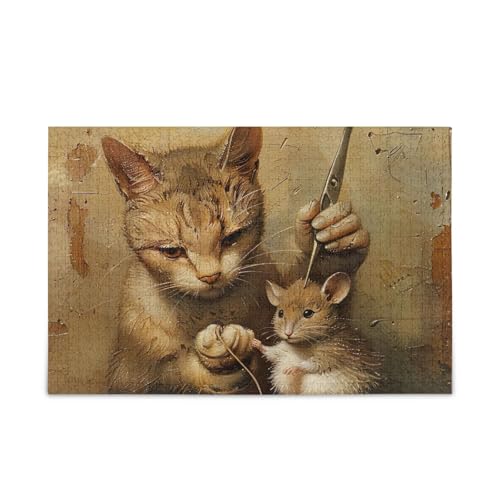 500-teiliges Puzzle, lustiges Katzen-Maus-Haarschnitt-Puzzle-Spiel, Wandkunst, Herausforderung für Erwachsene, 52,1 cm L x 37,8 cm B 500-teiliges Puzzle, lustiges Katzen-Maus-Haarschnitt-Puzzle-Spiel, Wandkunst, Herausforderung für Erwachsene, 52,1 cm L x 37,8 cm B von ODAWA