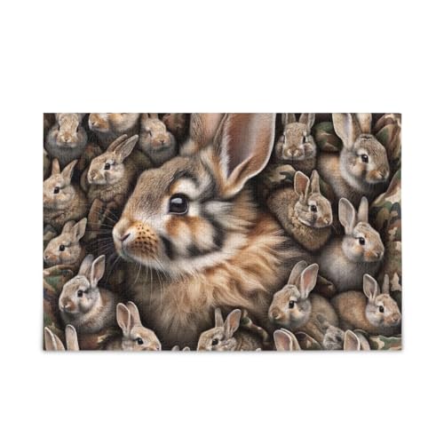 500-teiliges Puzzle, niedliche Hasen, gemischt in die Camouflage-Puzzles, DIY-Geschenk-Puzzles mit Netz-Aufbewahrungstasche für Erwachsene und Teenager, 52,1 x 37,8 cm (L x B) von ODAWA