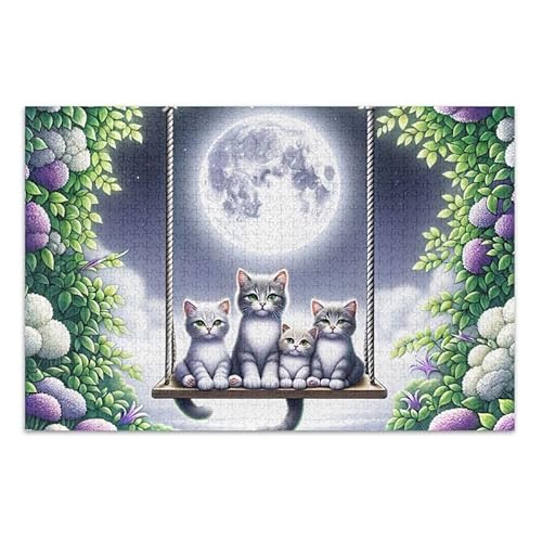 500-teiliges Puzzle, niedliche Katzen, Blumen, Puzzle, Spiel, Wandkunst, 52,1 x 37,8 cm (L x B) von ODAWA