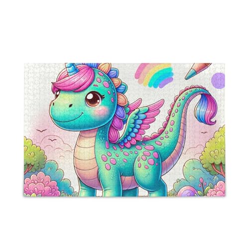 500-teiliges Puzzle, niedliches Dinosaurier-Einhorn-Puzzle, stabil, 2 mm, lustige Puzzles für Erwachsene, 52,1 cm L x 37,8 cm B von ODAWA