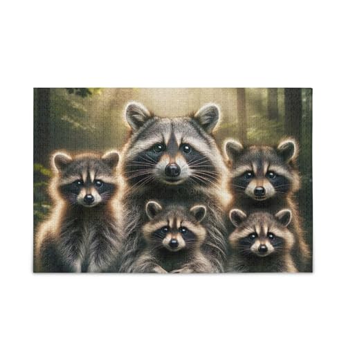 500-teiliges Puzzle, niedliches Waschbär-Familien-Puzzle, lustige Familienaktivität, 52,1 x 37,8 cm (L x B) von ODAWA