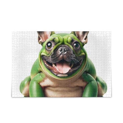 500-teiliges Puzzle, niedliches lustiges Frosch-Hundekopf-Puzzle, DIY-Geschenk, Puzzle mit Netz-Aufbewahrungstasche, Herausforderungspuzzle für Erwachsene, 52,1 cm L x 37,8 cm B von ODAWA