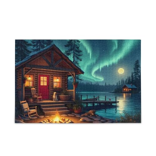 Aurora Cabin Blue Puzzle Challenging Puzzle Game Funny Puzzle for Adults, Finished Size 74.9 cm x 50.0 cm von ODAWA