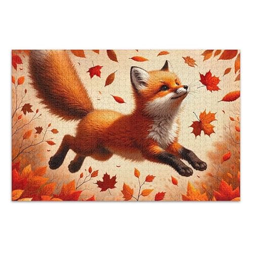 Autumn Fox Orange Jigsaw Puzzles 500 Piece Jigsaw Puzzle DIY Gift Jigsaw Puzzles with Mesh Storage Bag Funny Puzzle for Adults Kids von ODAWA