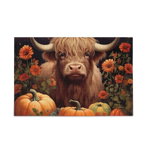 Autumn Highlander Brown Puzzle Game Home Wall Artwork Fun Family Activity, Fertige Größe 74.9 cm x 50.0 cm von ODAWA
