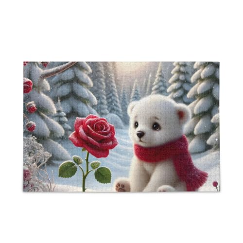 Bären-Rose, weißes Puzzle, stabile 2 mm Puzzleteile, Herausforderungspuzzle für Erwachsene, fertige Größe 74,9 x 50 cm Bären-Rose, weißes Puzzle, stabile 2 mm Puzzleteile, Herausforderungspuzzle für Erwachsene, fertige Größe 74,9 x 50 cm von ODAWA