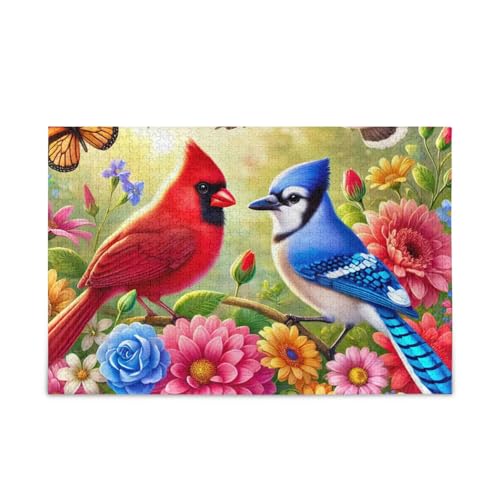 Birds Bloom Puzzle DIY Geschenk Puzzle mit Netz-Aufbewahrungstasche Lustiges Puzzle für Erwachsene, Fertige Größe 74,9 x 50 cm von ODAWA