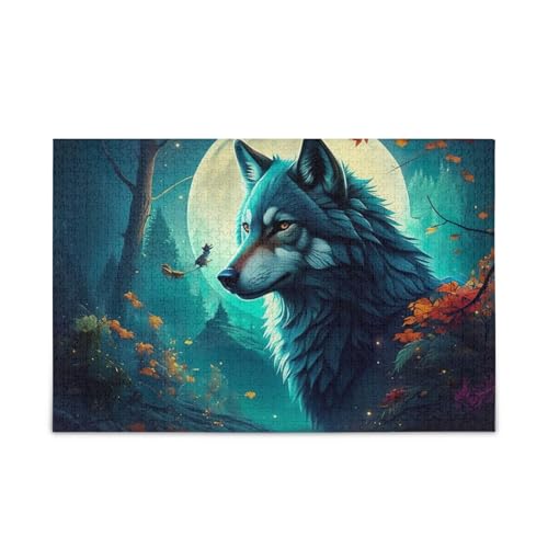 Blue Wolf Moon Night Puzzle 500 Teile Puzzle Spiel Home Wall Artwork Challenge Puzzles für Erwachsene von ODAWA