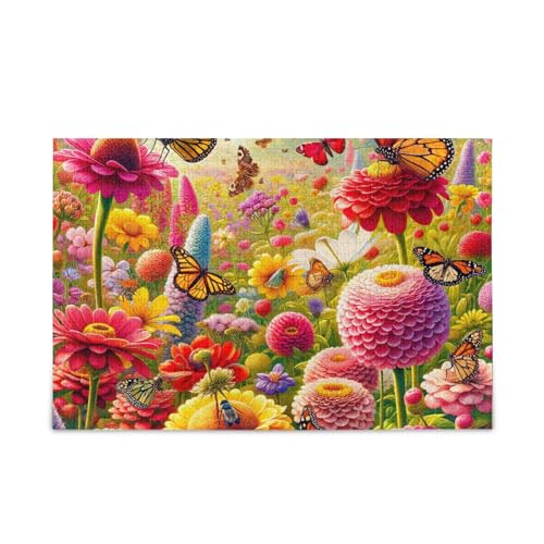 Blumen mit Bienen und Schmetterlingen Puzzle-Spiel für Erwachsene und Jugendliche, fertige Größe 74,9 x 50 cm von ODAWA