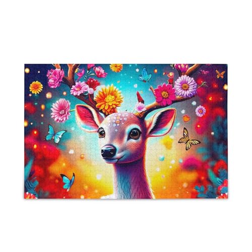 Bunte Hirschblumen, Schmetterlinge, Puzzle, 500 Teile, Puzzlefrei von ODAWA
