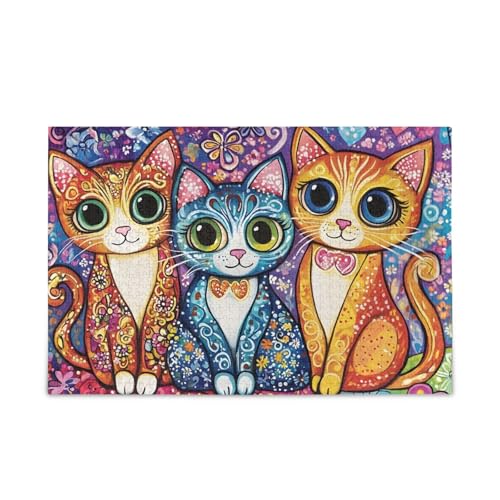Bunte Katze, lila, stabile 2 mm Puzzleteile, lustiges Puzzle für Erwachsene, fertige Größe 74,9 x 50 cm von ODAWA