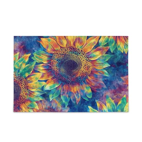 Buntes Batik-Sonnenblumen-Puzzle, lustiges Puzzle für Erwachsene, fertige Größe 74,9 x 50 cm von ODAWA