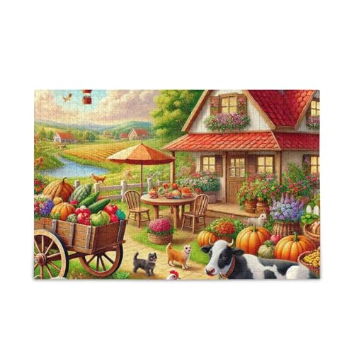 Buntes Bauernhaus-Tier-Puzzle-Spiel, Wandkunst, lustiges Puzzle für Erwachsene, fertige Größe 74,9 x 50 cm von ODAWA