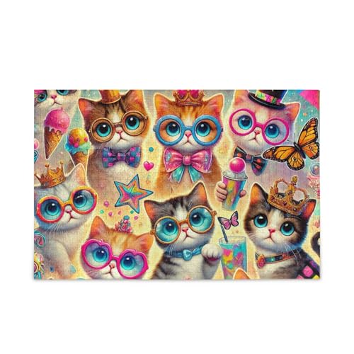 Buntes Puzzle-Spiel mit Katzen, Wandkunst, Herausforderung für Erwachsene, fertige Größe 74,9 x 50 cm von ODAWA