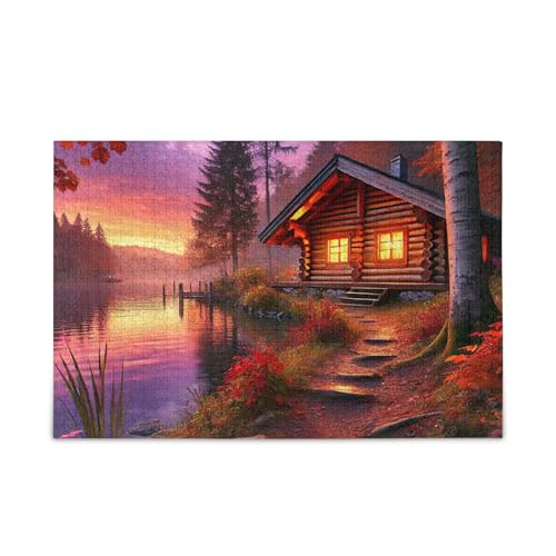 Cabin Lakeside Sonnenuntergangspuzzle, stabile 2 mm Puzzleteile, lustige Familienaktivität, fertige Größe 74,9 x 50 cm Cabin Lakeside Sonnenuntergangspuzzle, stabile 2 mm Puzzleteile, lustige Familienaktivität, fertige Größe 74,9 x 50 cm von ODAWA